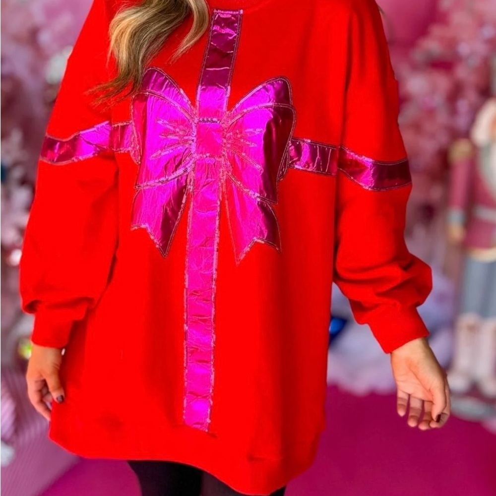 NWT QUEEN OF SPARKLES BOW SWEATSHIRT DRESS/TUNIC - Picture 4 of 8